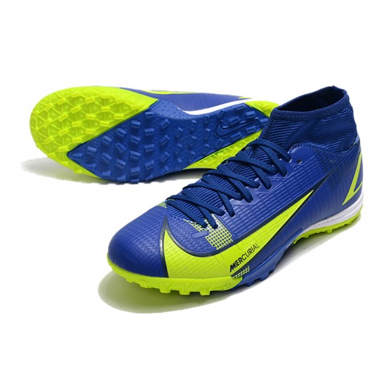 Nike Superfly 8 Academy TF Low-top Dark Blue Yellow Men Soccer Cleats 