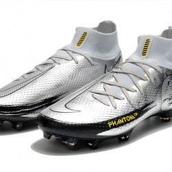 Nike Phantom Scorpion Elite Dynamic Fit FG Low Mens Silver Yellow Black Soccer Cleats