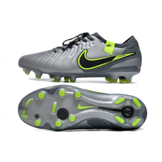 Nike Tiempo Legend 10 Elite FG Silver Green Black Green Low Soccer Cleats