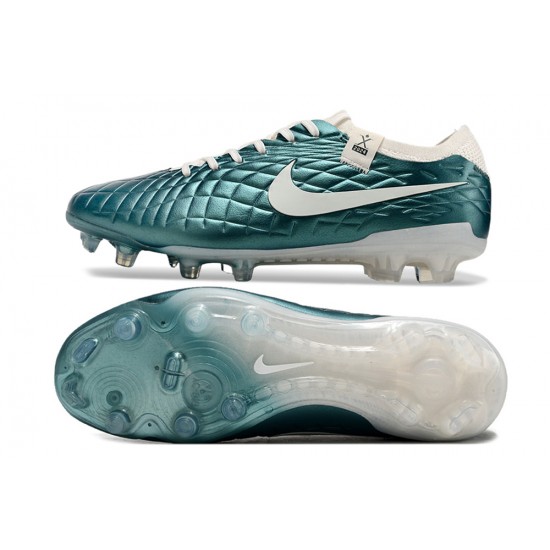 The Best Selling Line Nike Tiempo Legend 10 Elite FG White Beige Blue Low Soccer Cleats On Sale