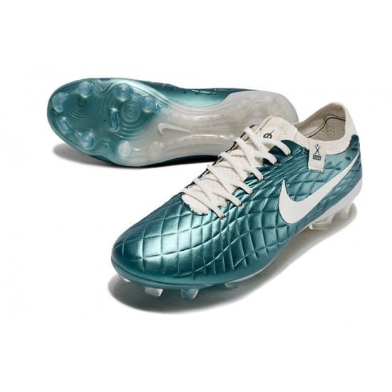 The Best Selling Line Nike Tiempo Legend 10 Elite FG White Beige Blue Low Soccer Cleats On Sale