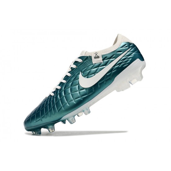 The Best Selling Line Nike Tiempo Legend 10 Elite FG White Beige Blue Low Soccer Cleats On Sale