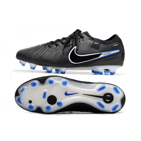 Nike Tiempo Legend 10 Elite FG White Blue Black Low Soccer Cleats