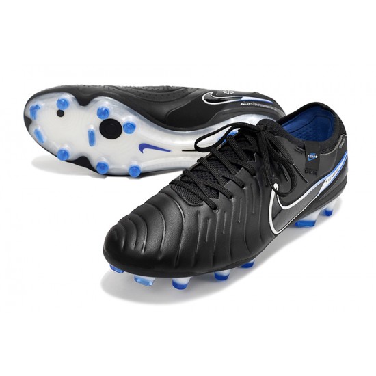 Nike Tiempo Legend 10 Elite FG White Blue Black Low Soccer Cleats