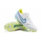 Nike Tiempo Legend 9 Elite FG Low-Top White Blue Yellow Men Soccer Cleats 