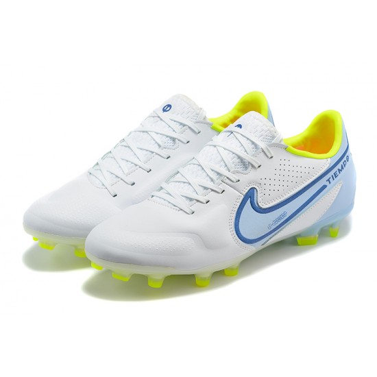 Salable Goods Nike Tiempo Legend 9 Elite FG Low-Top White Blue Yellow Men Soccer Cleats Shop