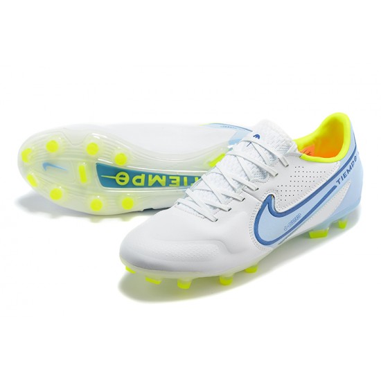 Salable Goods Nike Tiempo Legend 9 Elite FG Low-Top White Blue Yellow Men Soccer Cleats Shop