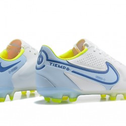 Nike Tiempo Legend 9 Elite FG Low-Top White Blue Yellow Men Soccer Cleats 