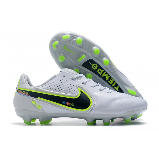 Nike Tiempo Legend 9 Elite FG Low-Top White Green Men Soccer Cleats 