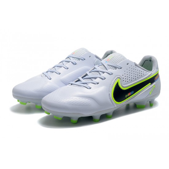 Nike Tiempo Legend 9 Elite FG Low-Top White Green Men Soccer Cleats 