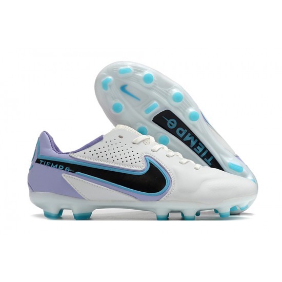 Popular Goods Nike Tiempo Legend 9 Elite FG Low-Top White Purple Blue Men Soccer Cleats Online