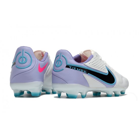 Popular Goods Nike Tiempo Legend 9 Elite FG Low-Top White Purple Blue Men Soccer Cleats Online