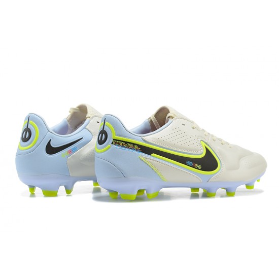 Nike Tiempo Legend 9 Elite FG Low-Top White Yellow Blue Men Soccer Cleats 