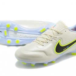 Nike Tiempo Legend 9 Elite FG Low-Top White Yellow Blue Men Soccer Cleats 