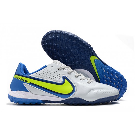 Nike Tiempo Legend 9 Pro TF Low-Top White Blue Yellow Men Soccer Cleats 