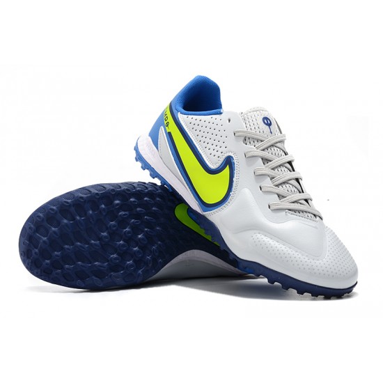 Click To Order Nike Tiempo Legend 9 Pro TF Low-Top White Blue Yellow Men Soccer Cleats Online