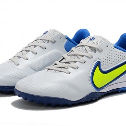 Nike Tiempo Legend 9 Pro TF Low-Top White Blue Yellow Men Soccer Cleats 