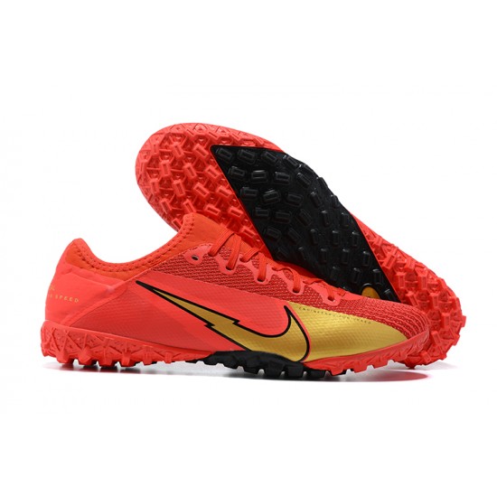 Nike Vapor 13 Pro TF Red Gold Black Low-top For Men Soccer Cleats 