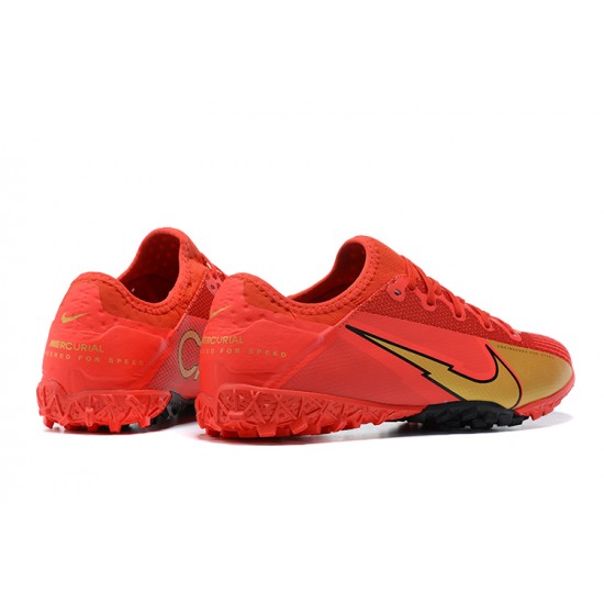 Nike Vapor 13 Pro TF Red Gold Black Low-top For Men Soccer Cleats 