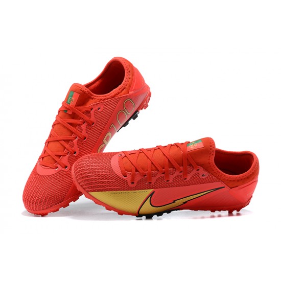 Nike Vapor 13 Pro TF Red Gold Black Low-top For Men Soccer Cleats 