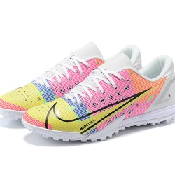 Nike Vapor 14 Academy TF White Pink Yellow Black Low-top For Men Soccer Cleats 