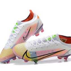 Nike Vapor 14 Elite FG White Yellow Pink Green Low-top For Men Soccer Cleats 