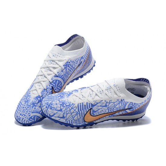 The Best Seller Nike Vapor 15 Academy TF White Blue Gold For Men Low-top Soccer Cleats Sale