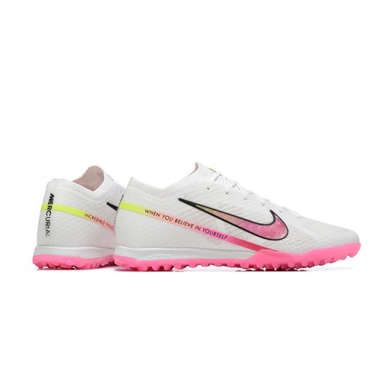 Goods That Sell Well Nike Vapor 15 Academy TF White Pink Yellow For Men Low-top Soccer Cleats For Sale