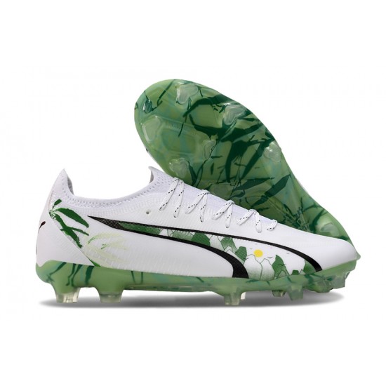 Exceptional Quality Puma Ultra Ultimate FG White and Green Mens Soccer Cleats For Sale