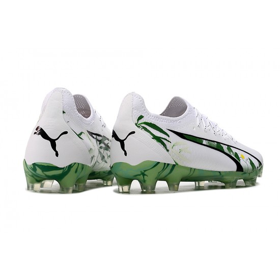 Exceptional Quality Puma Ultra Ultimate FG White and Green Mens Soccer Cleats For Sale