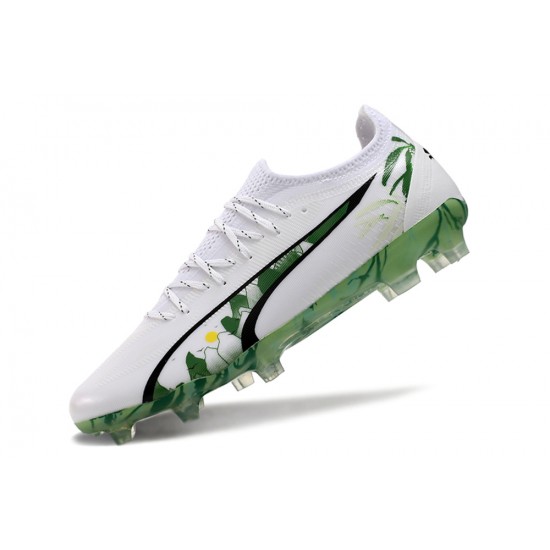 Exceptional Quality Puma Ultra Ultimate FG White and Green Mens Soccer Cleats For Sale