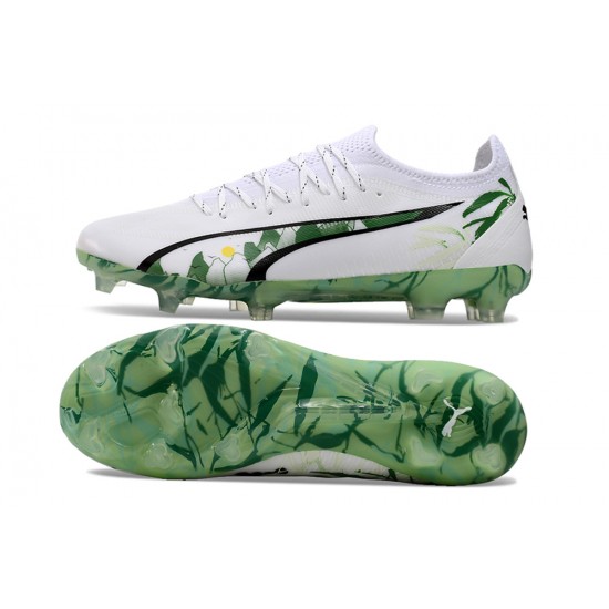 Exceptional Quality Puma Ultra Ultimate FG White and Green Mens Soccer Cleats For Sale