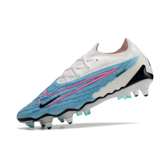 Click To Order Nike Phantom GX Elite Link PRO SG Anti Clog Blue White Pink Low-top Footballboots For Men For Sale