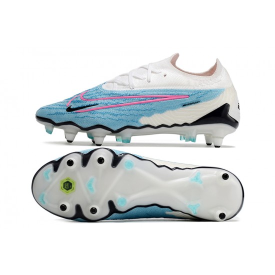 Click To Order Nike Phantom GX Elite Link PRO SG Anti Clog Blue White Pink Low-top Footballboots For Men For Sale