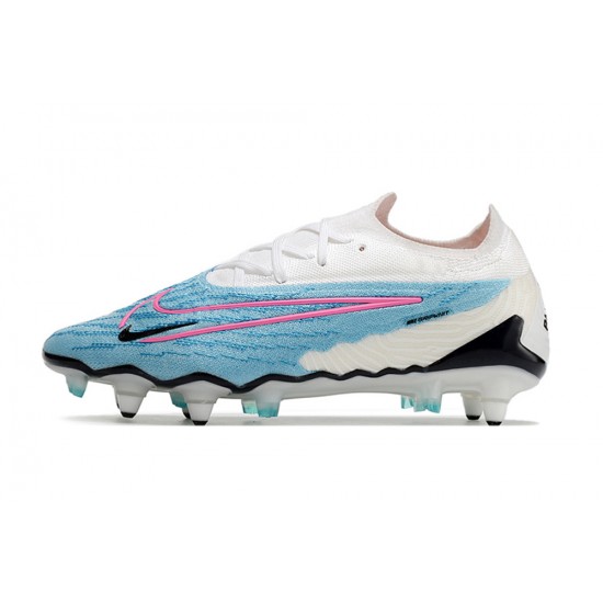 Click To Order Nike Phantom GX Elite Link PRO SG Anti Clog Blue White Pink Low-top Footballboots For Men For Sale