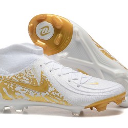 Nike Phantom Luna Elite FG High Top Gold White Soccer Cleats For Men 