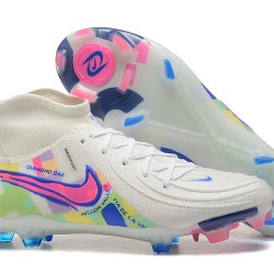 Nike Phantom Luna Elite FG High Top White Pink Blue Soccer Cleats For Men 