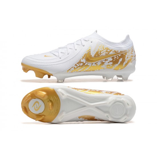 Nike Phantom Luna Elite FG Low Gold White Soccer Cleats For Men