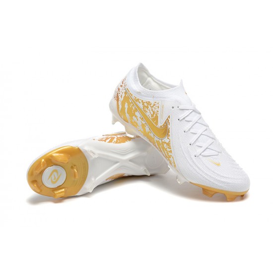 Nike Phantom Luna Elite FG Low Gold White Soccer Cleats For Men