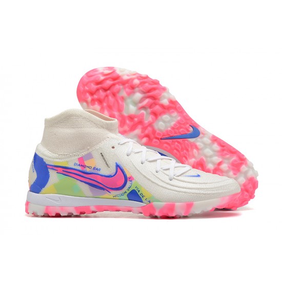 Nike Phantom Luna Elite TF High Top Pink White Blue Soccer Cleats For Men