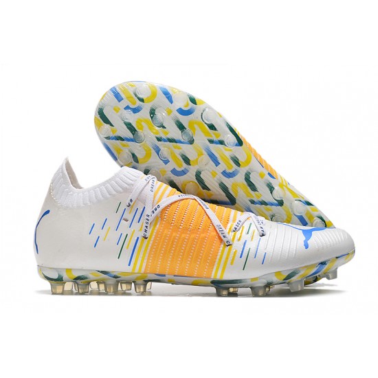 Exceptional Quality Puma Future Z 1.3 Instinct MG Low-Top White Blue Yellow For Men Soccer Cleats For Sale