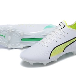 Puma King Ultimate Icon MG Low-Top White Green Yellow For Men Soccer Cleats 