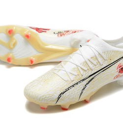 Puma Ultra Ultimate FG Low-Top White Beige Red For Men Soccer Cleats 