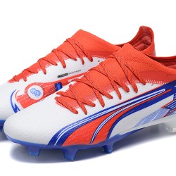 Puma Ultra Ultimate FG Low-Top White Blue Red For Men Soccer Cleats 