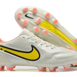 Nike Tiempo Legend 9 Elite FG White Yellow With Low Soccer Cleats