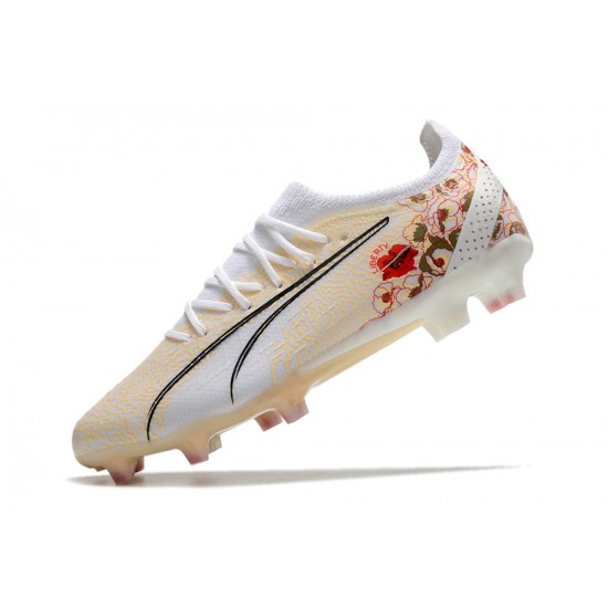 Puma Ultra Ultimate FG Beige White Black Low Soccer Cleats