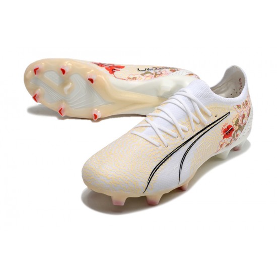 Puma Ultra Ultimate FG Beige White Black Low Soccer Cleats