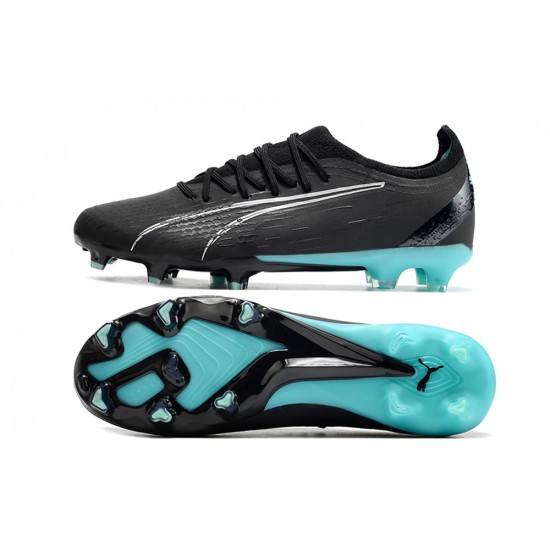 Puma Ultra Ultimate FG Black Ltblue Low Soccer Cleats