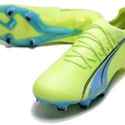 Puma Ultra Ultimate FG Green Yellow Ltblue Low Soccer Cleats