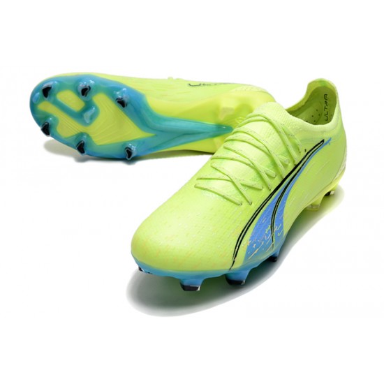 Puma Ultra Ultimate FG Green Yellow Ltblue Low Soccer Cleats